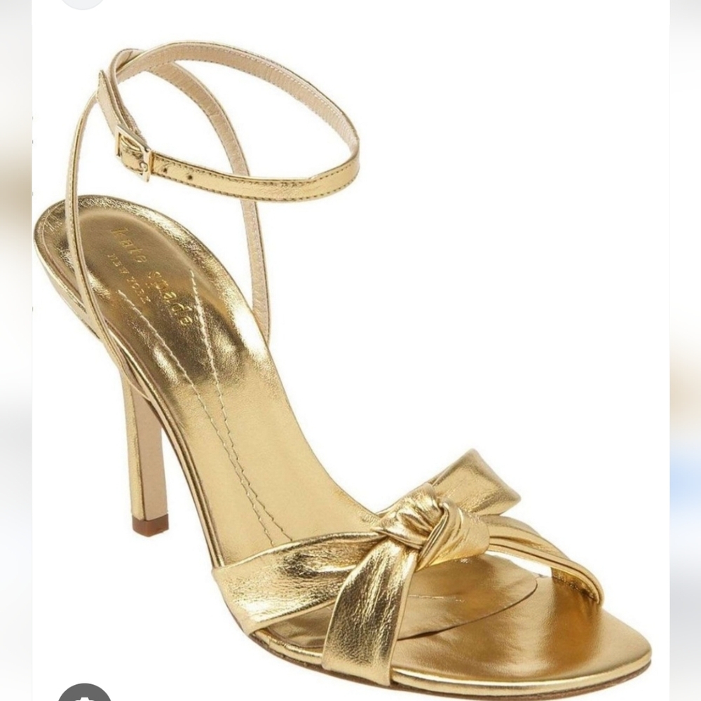kate spade Metallic Gold Knot Ankle-Strap Heels